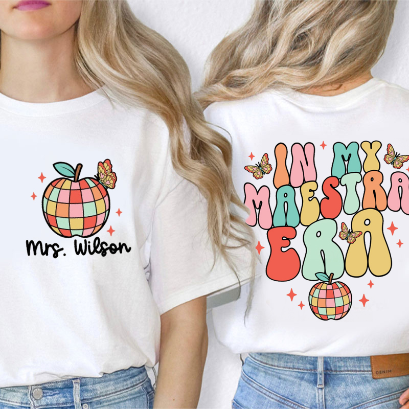 Personalized Apple Disco Ball In My Era Spanish Teacher Two Sided T-Shirt