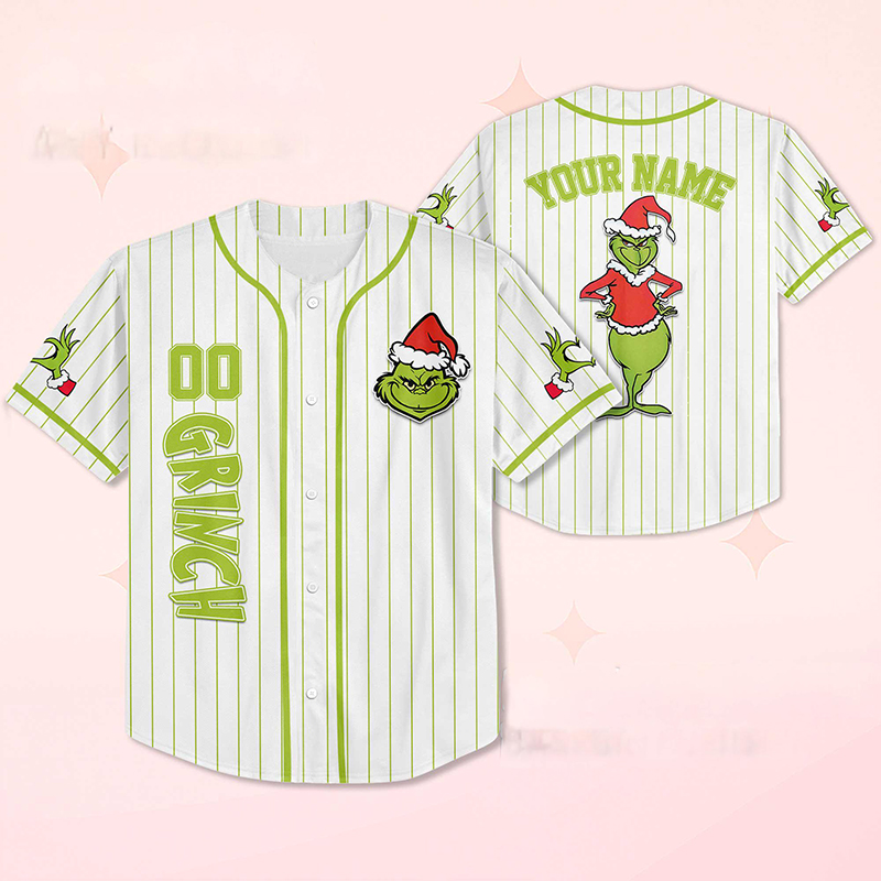 Personalized Name And Number Green Guy With Santa Hat Teacher Baseball Jersey