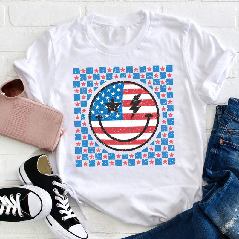Retro America July 4th Teacher T-Shirt
