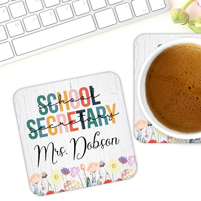 Personalized Name And Position Wildflowers Teacher Coasters