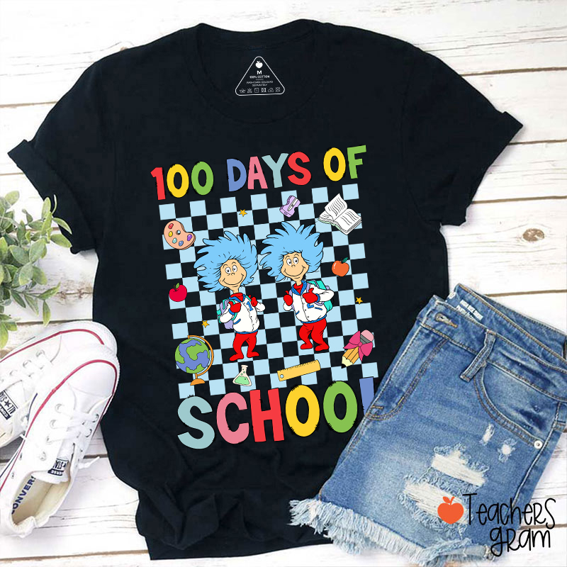 100 Days Of School Cute Cartoon Characters Teacher T-Shirt