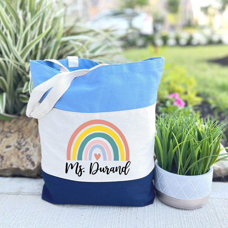 Personalized Name Colorful Rainbow Teacher Tote Bag