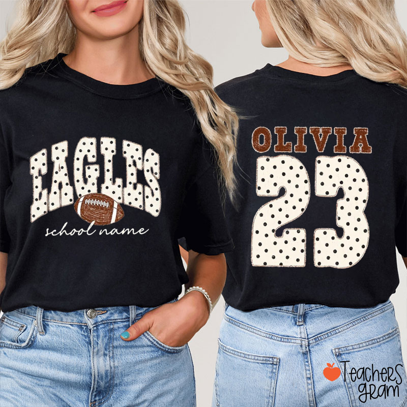 Personalized Mascot Sport Polka Dot Teacher Two Sided T-Shirt