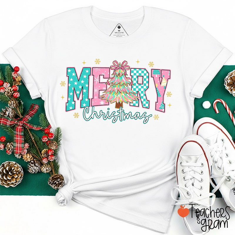 Merry Christmas Colorful Christmas Tree Teacher T-Shirt