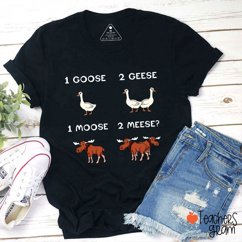 One Goose Two Geese One Moose Two Meese Teacher T-Shirt