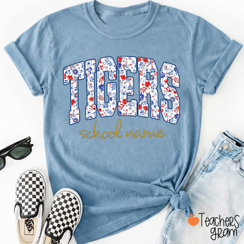 Personalized Mascot Red White Blue Arched Teacher T-Shirt
