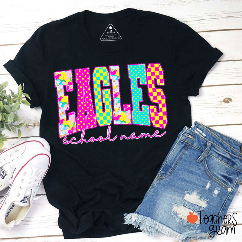 Personalized Mascot Striped Polka Dots Checkered Leopard Letter Teacher T-Shirt