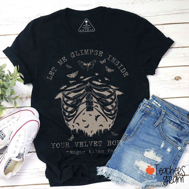 Edgar Allan Poe Skeleton Dark Academia Teacher T-Shirt