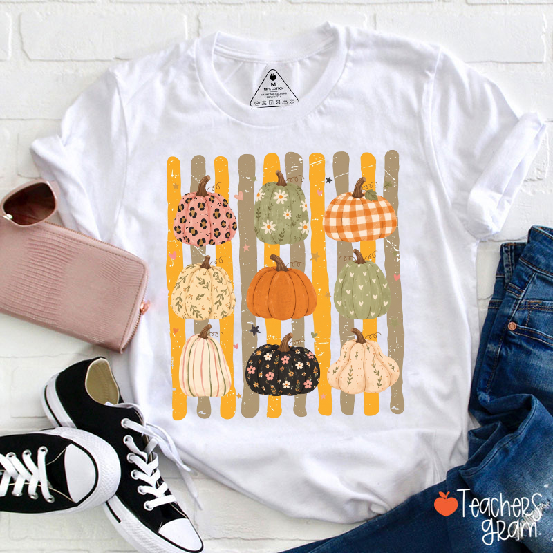 Patterned Fall Pumpkins Teacher T-Shirt