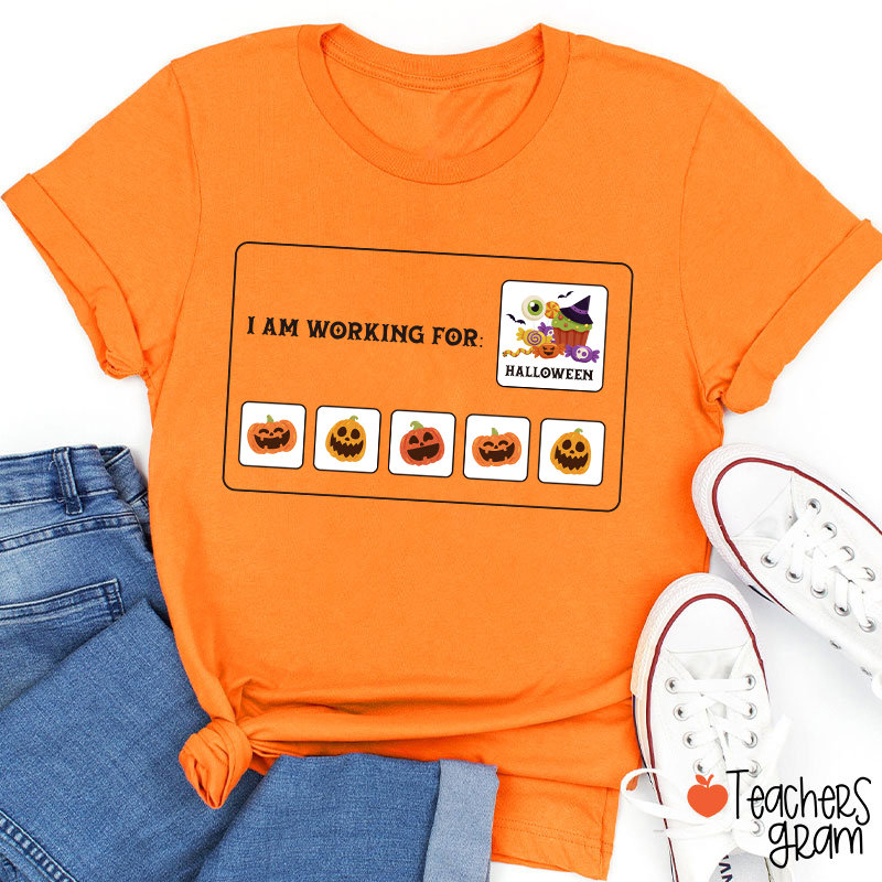 I Am Working For Halloween Pumpkin Teacher T-Shirt