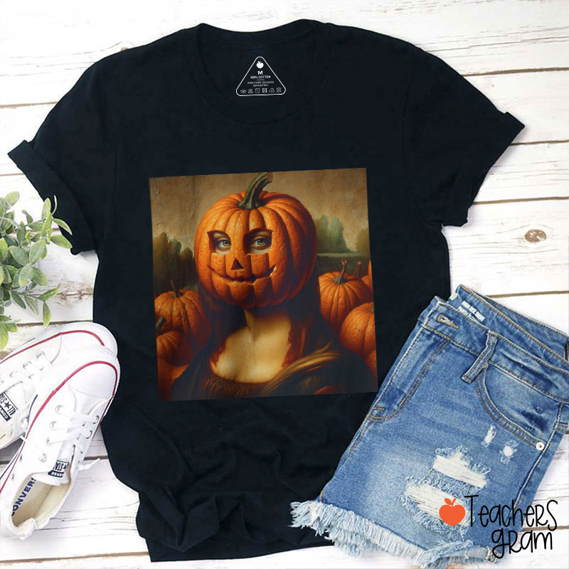Pumpkin Mona Lisa Fun Halloween Art Teacher T-Shirt