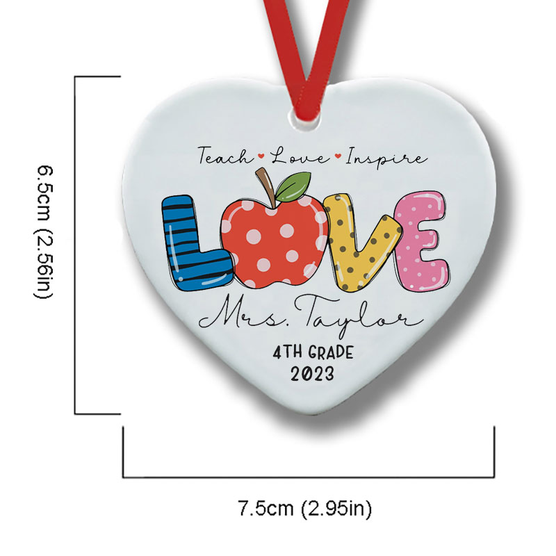 Personalized Teach Love Inspire Teacher Ceramic Christmas Ornament