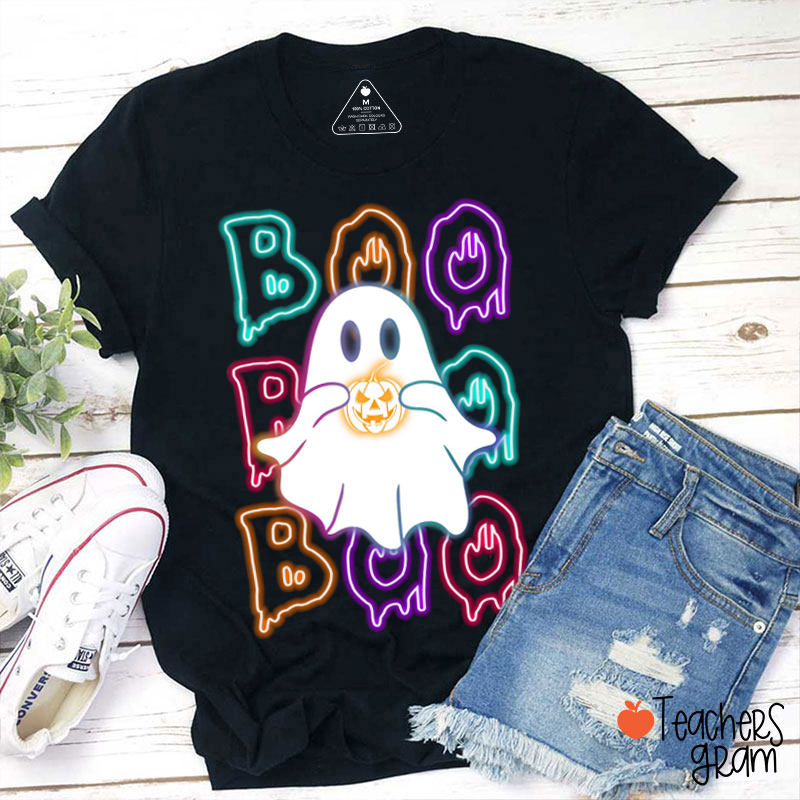 Neon Ghost Boo Boo Boo Teacher T-Shirt