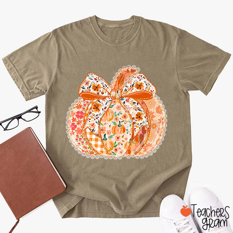 Coquette Floral Pumpkin Bow Teacher T-Shirt