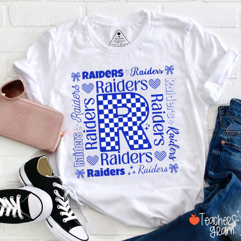 Personalized Mascot Checkered Coquette Letter Teacher T-Shirt