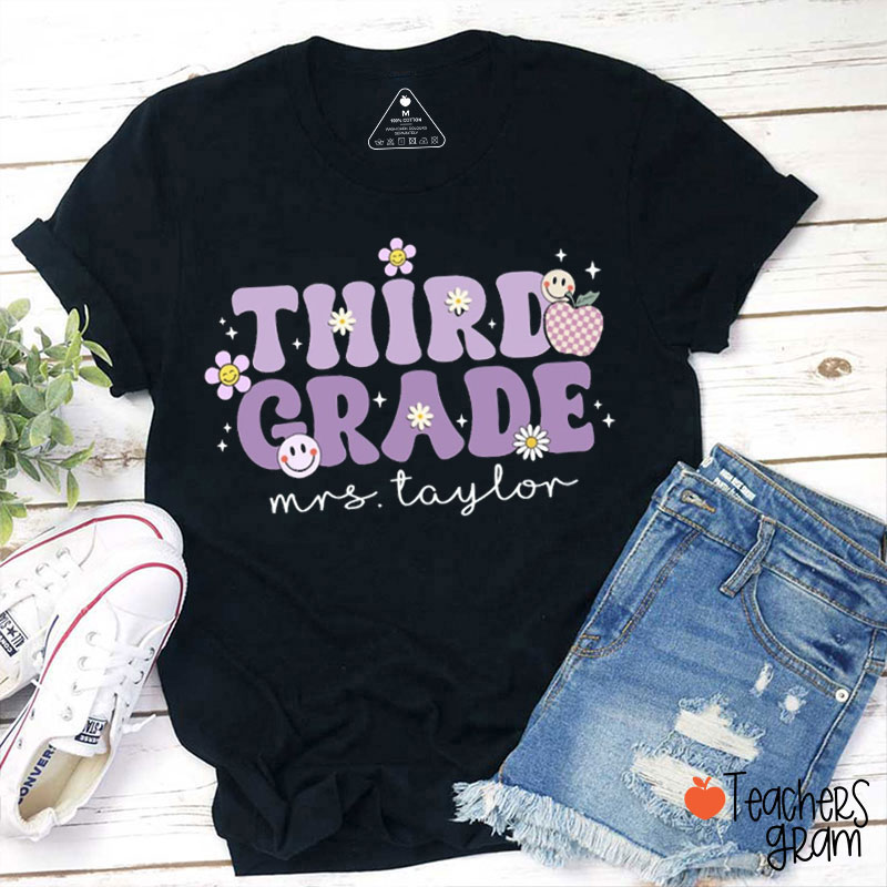Personalized Daisy And Purple Flower Teacher T-Shirt