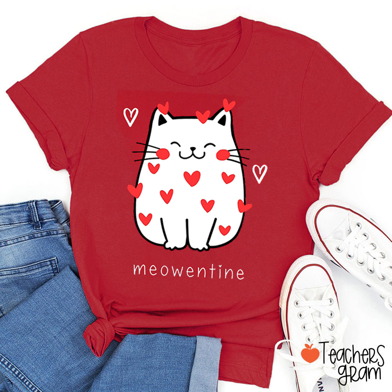 Cute Cat Meowentine Teacher T-Shirt