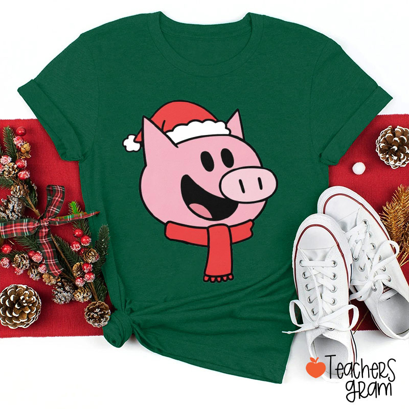 Santa Hat Cute Cartoon Character Teacher T-shirt