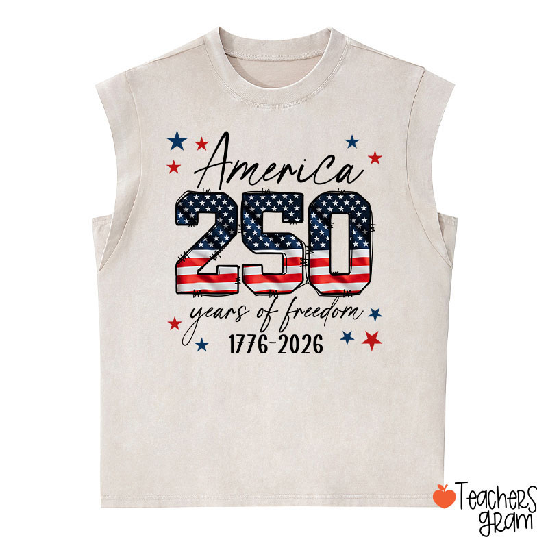 America 250 Years Of Freedom 1776-2026 Teacher Washed Tank Top