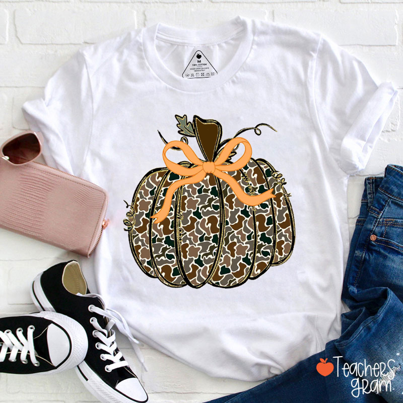 Camo Pumpkin Teacher T-Shirt