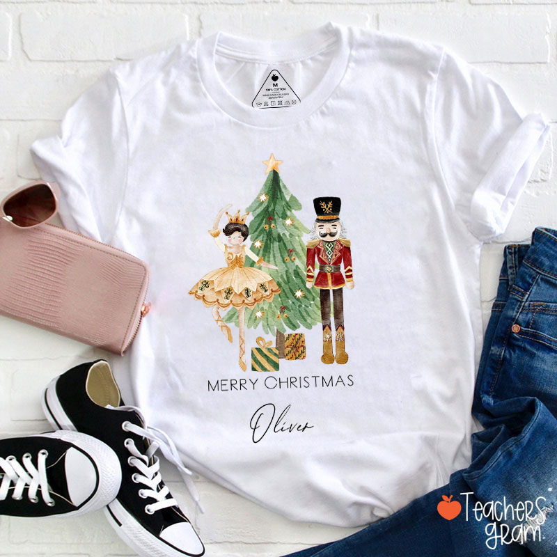 Personalized Name Nutcracker Merry Christmas Teacher T-Shirt