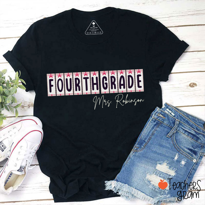 Personalized Grade Name Star Card Teacher T-Shirt