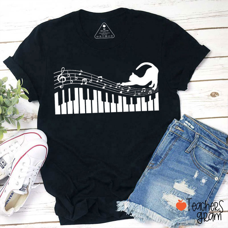 Keyboard Piano Cat Teacher T-Shirt