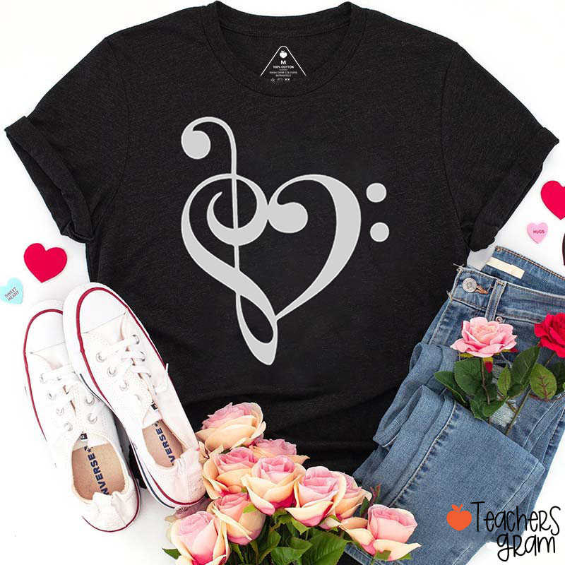 Heart Music Notes Teacher T-Shirt