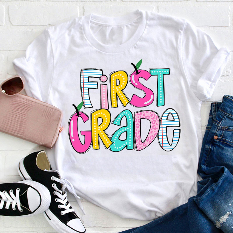 Personalized Cute Colorful Round Letters Teacher T-Shirt