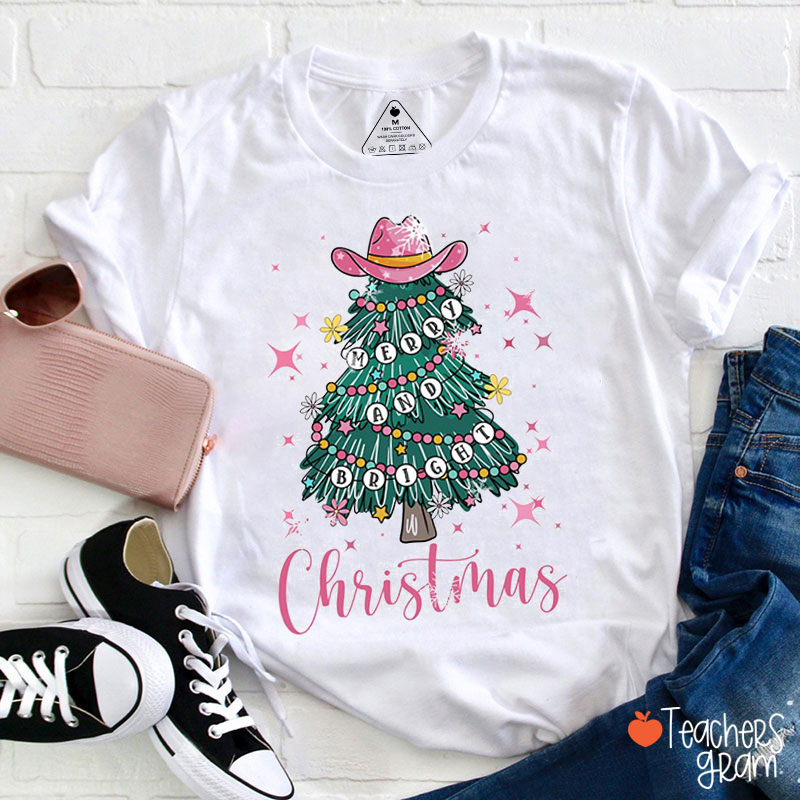 Merry And Bright Christmas Tree Teacher T-Shirt