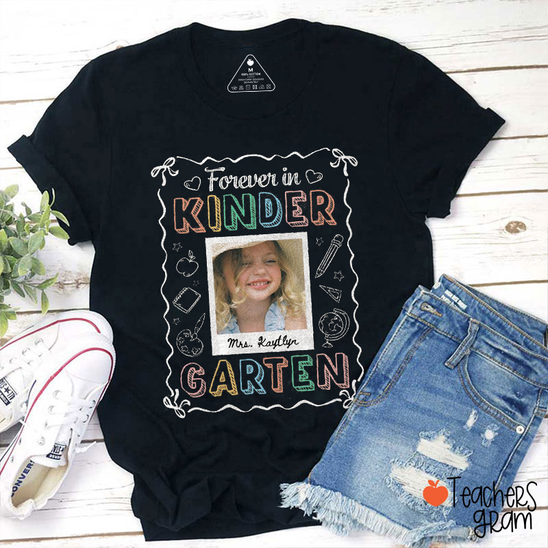 Personalized Forever Grade With Photo Bowknot Photo Frame Teacher T-Shirt