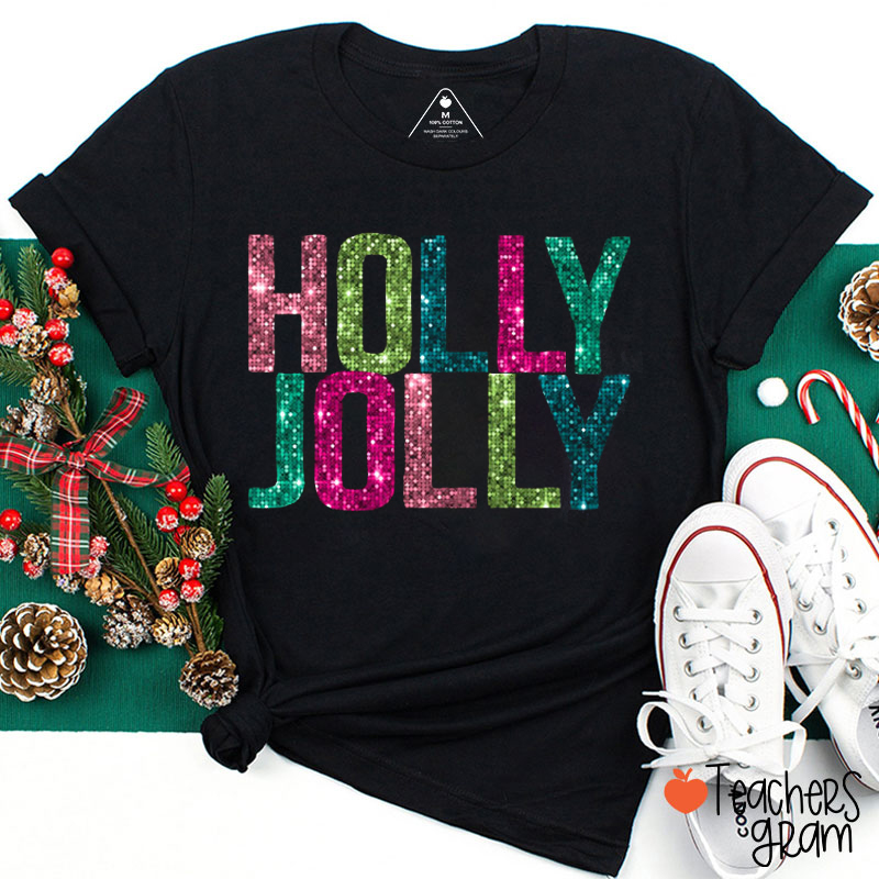 Glitter Holly Jolly Teacher T-Shirt