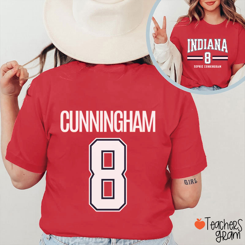 Personalized Indiana Name Number Vintage Varsity Teacher Two Sided T-Shirt