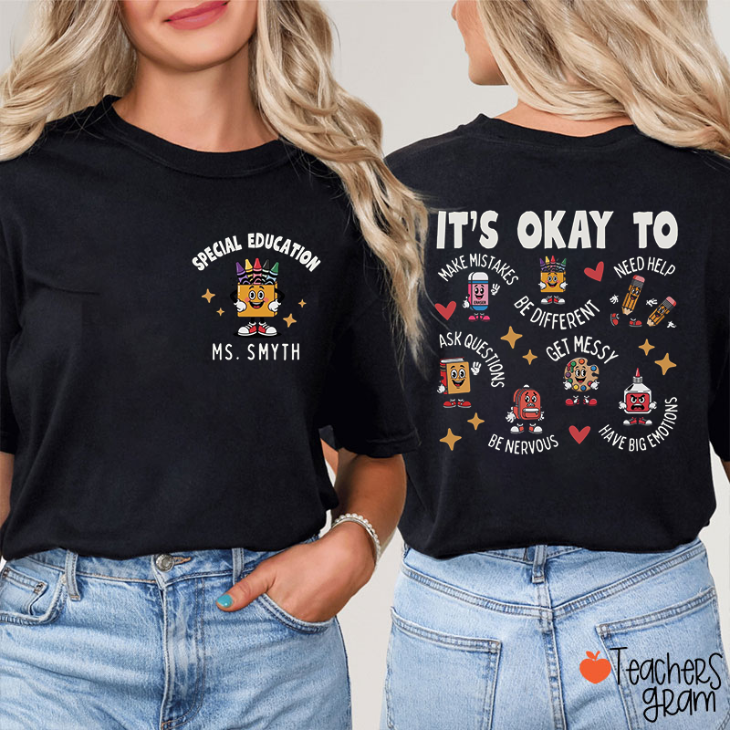 Personalized Name Book Stationery Star Heart Teacher Two Sided T-Shirt