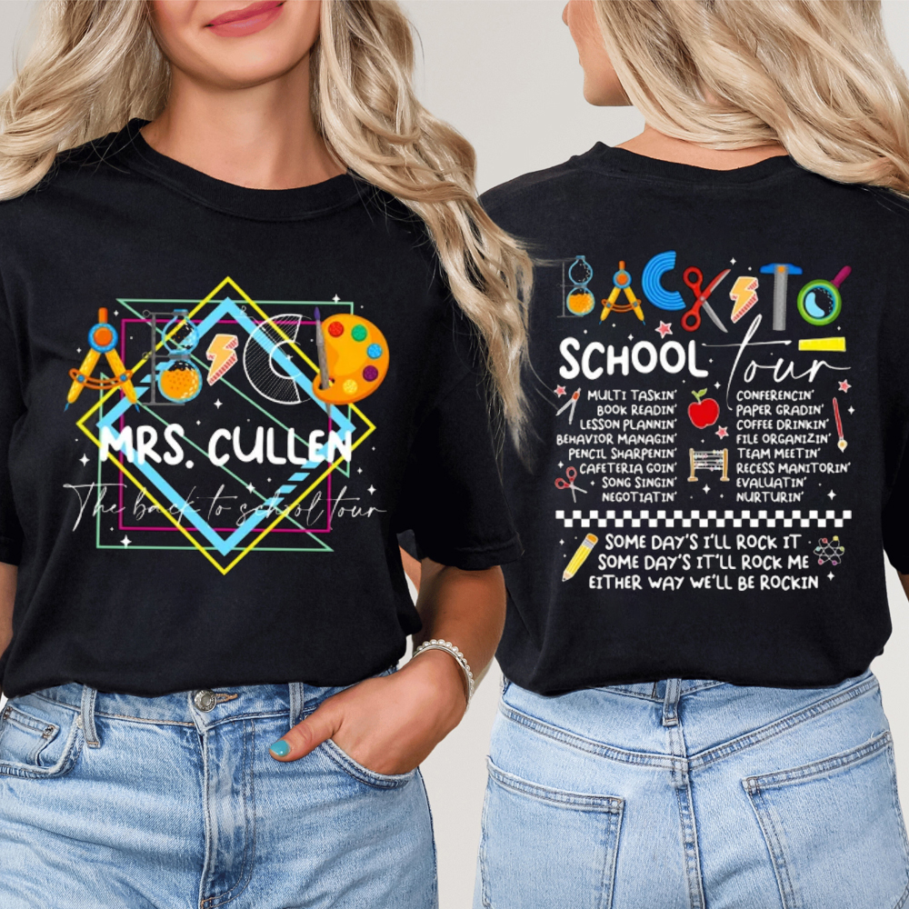 Personalized The Back To School Tour Teacher Two Sided T-Shirt