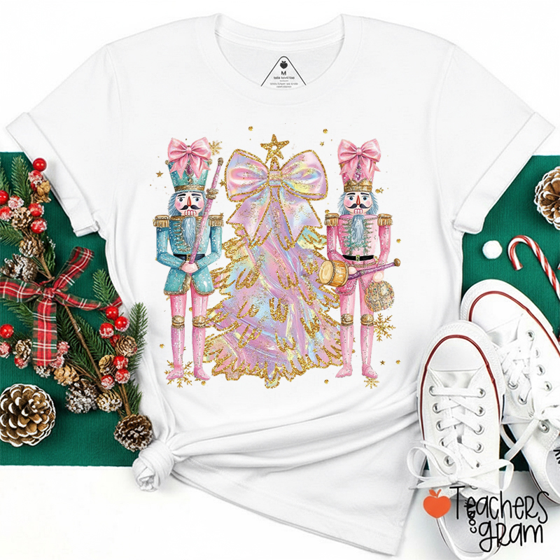 Coquette Colorful Faux Glitter Christmas Tree Teacher T-Shirt