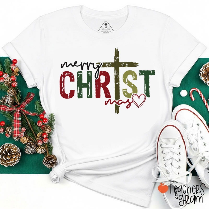 Christmas Cross And Heart Teacher T-Shirt