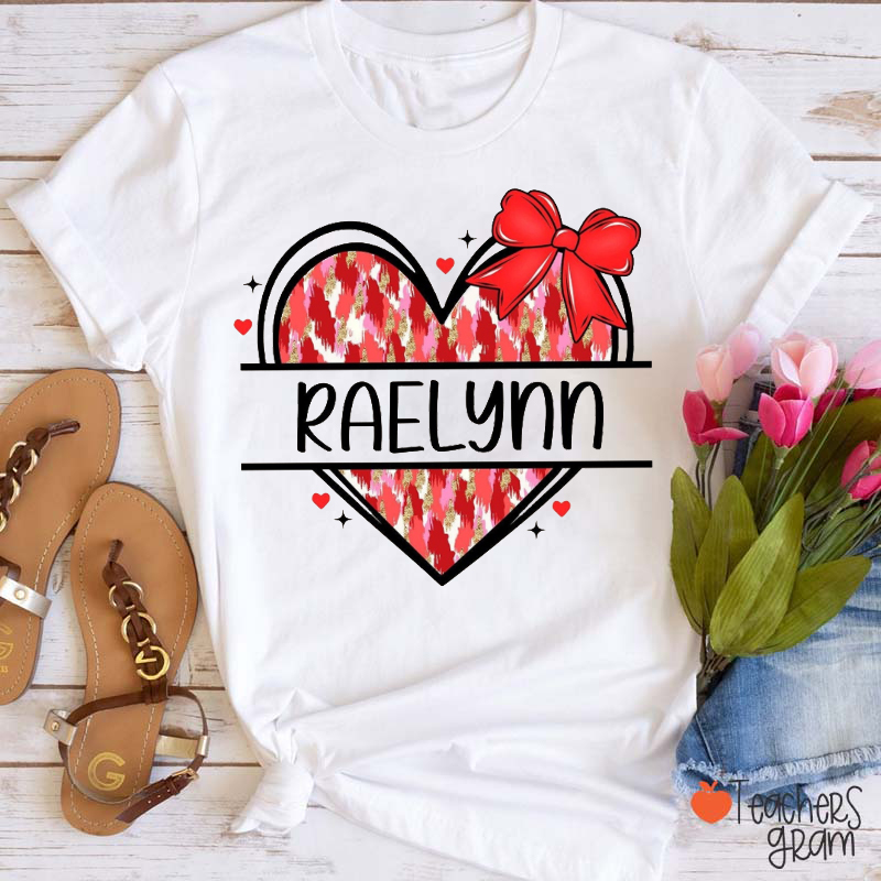 Personalized Name Loving Heart Teacher T-Shirt