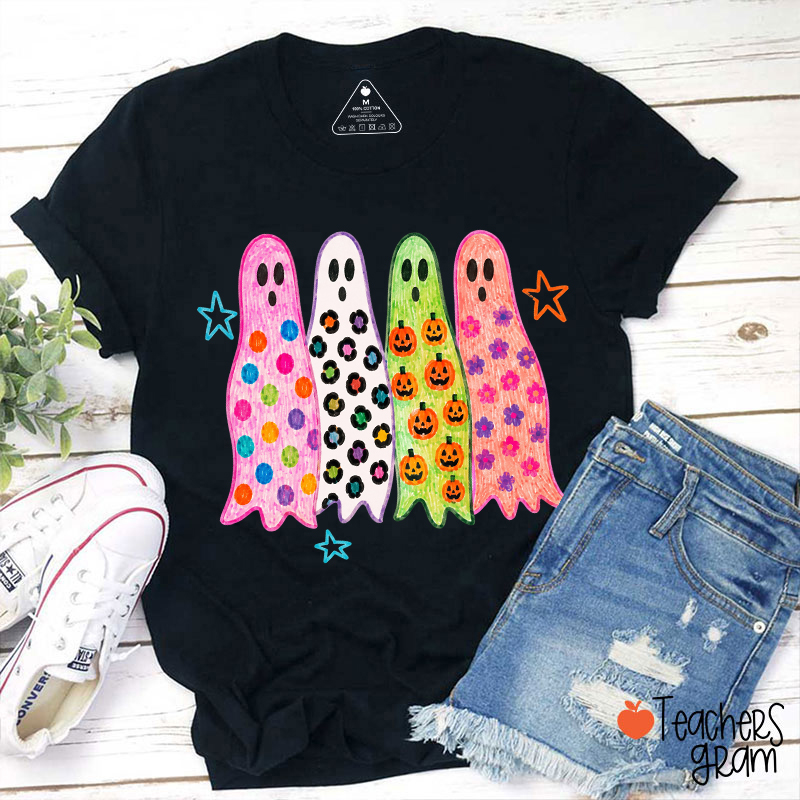 Colorful Pattern Ghost Quartet Teacher T-Shirt