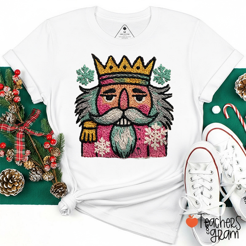 Faux Yarn Christmas Snow And Nutcracker Teacher T-shirt