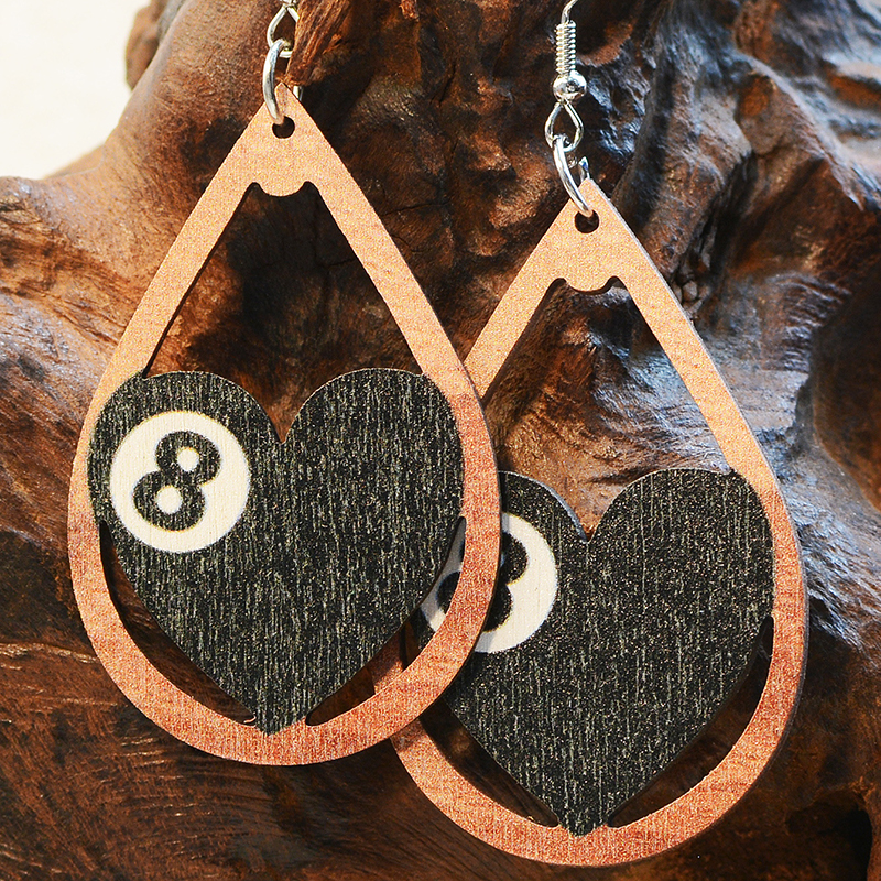 Ball Heart Wooden Earrings