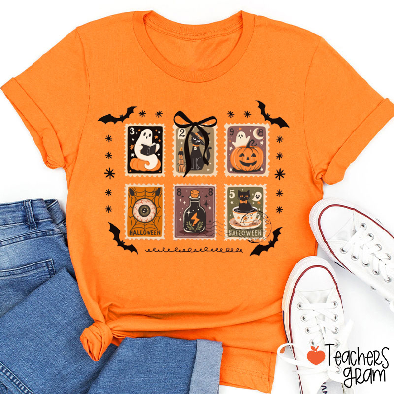 Retro Stamp Style Cute Ghost Teacher T-Shirt