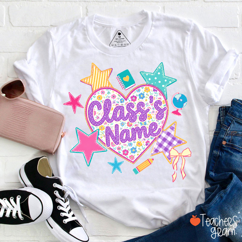 Personalized Grade Floral Heart Teacher T-Shirt