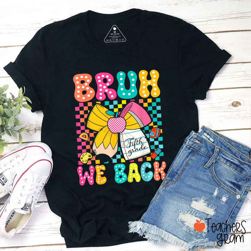 Personalized Colorful Checkerboard Background  Big Bow Teacher T-Shirt