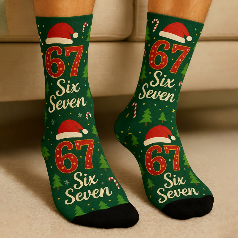 Six Seven With Santa Hat Teacher Socks