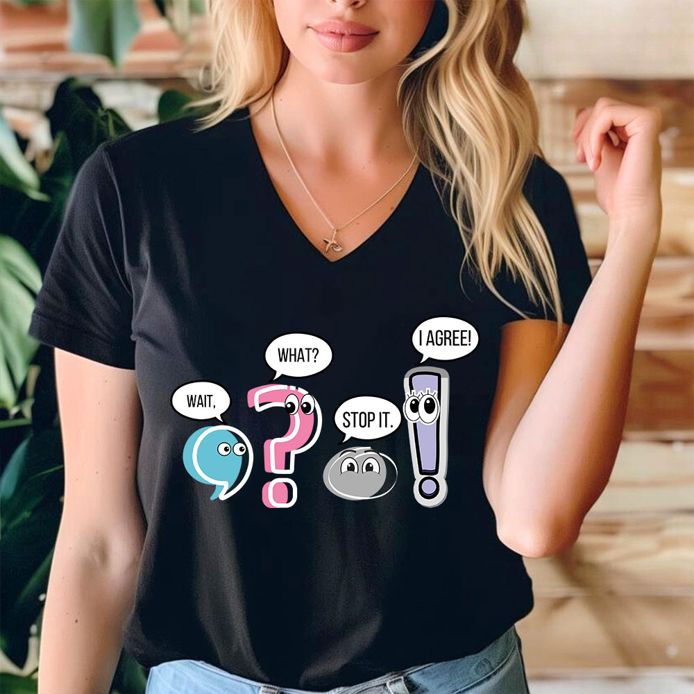 Grammar Wait What Stop It I Agree Teacher Female V-Neck T-Shirt