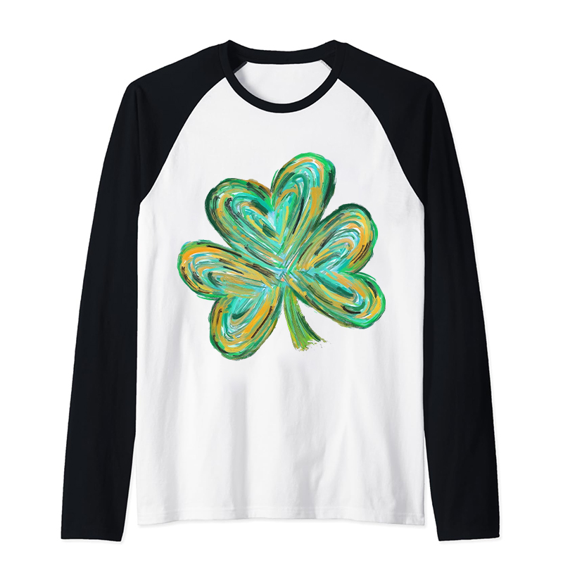 Colorful Clover St Patrick's Day Teacher Raglan Long Sleeve T-Shirt