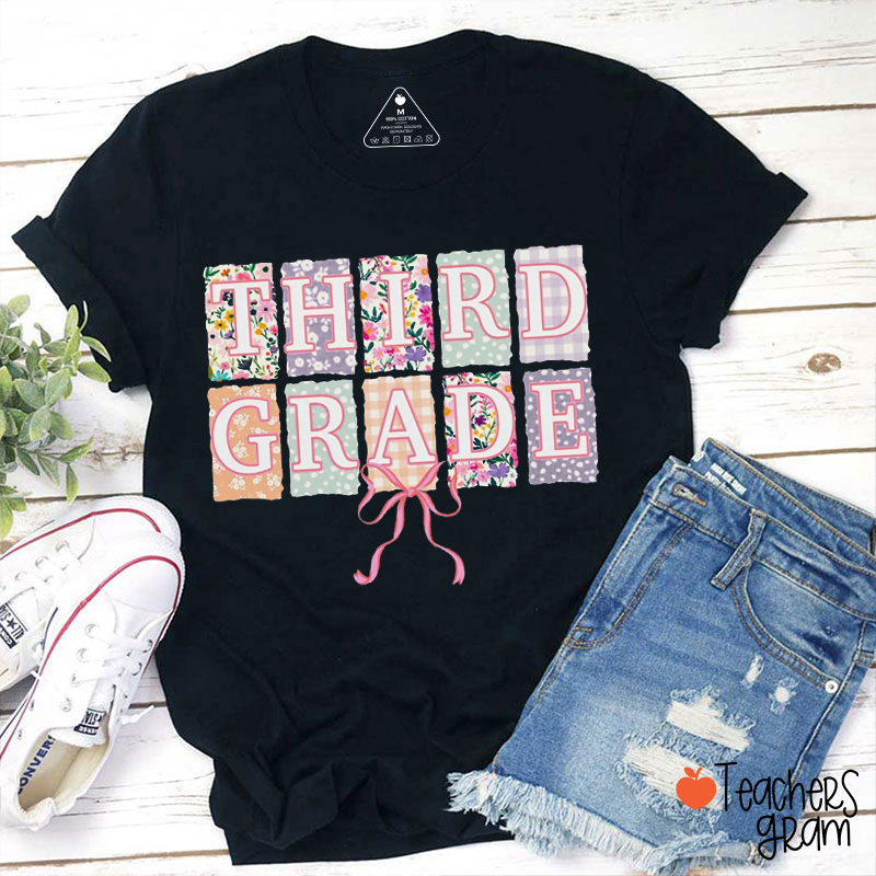 Personalised Grade Floral Bow Teacher T-Shirt