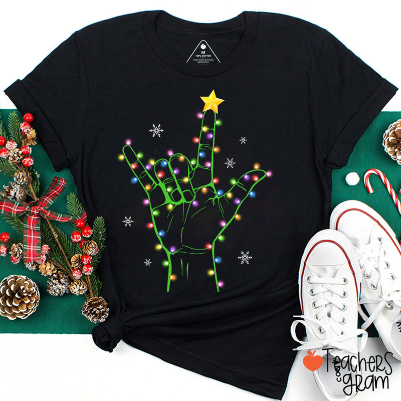 Gesture Education Christmas Light SLP Teacher T-Shirt