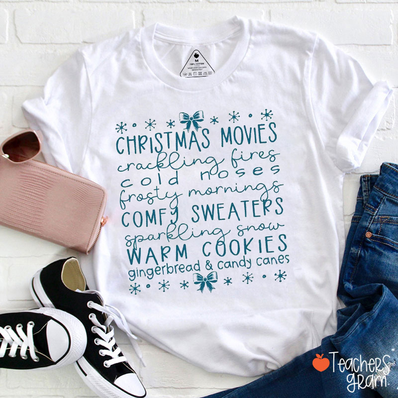 Christmas Movies Crackling Fires Teacher T-Shirt